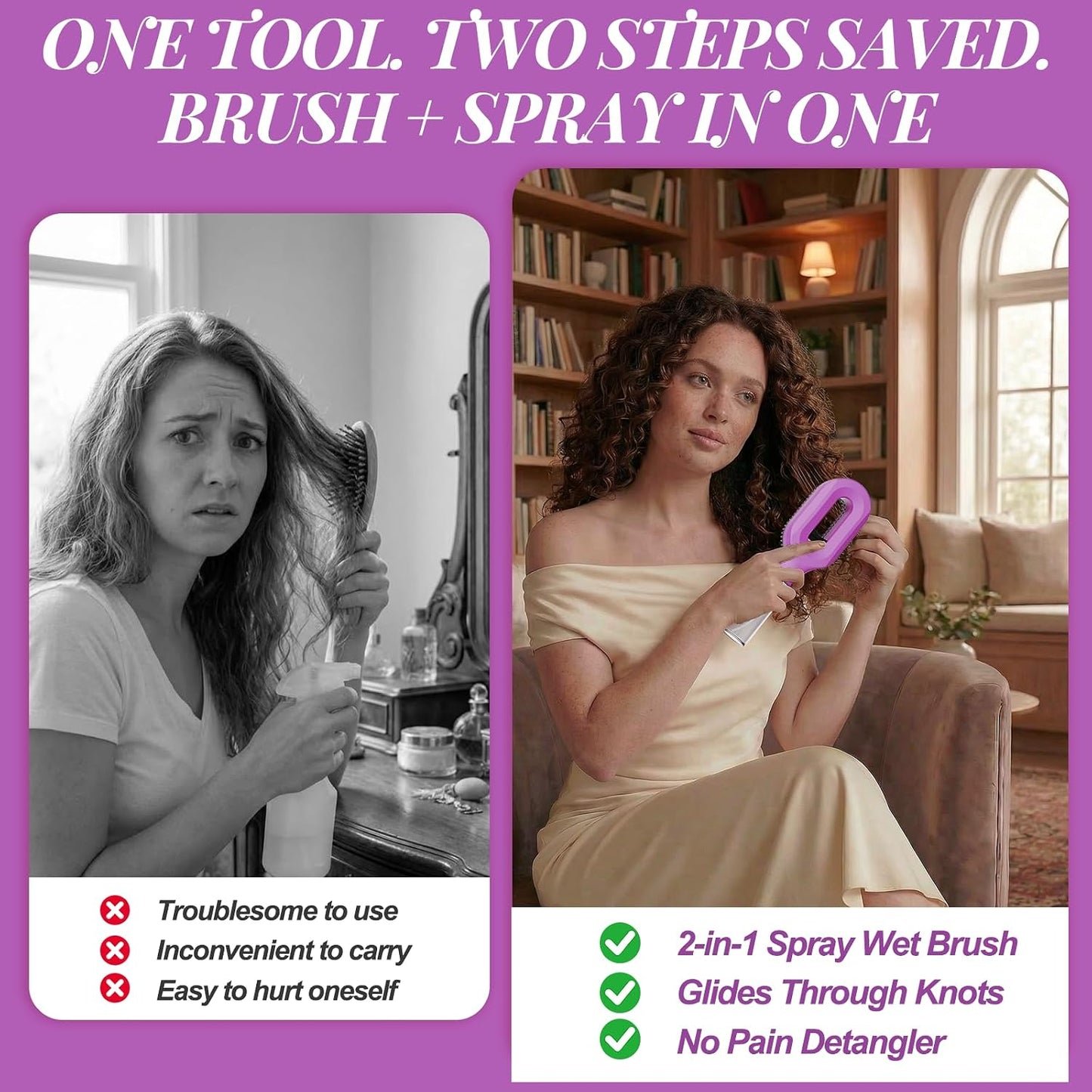 2-in-1 Misting Detangling Hair Brush with Water Spray