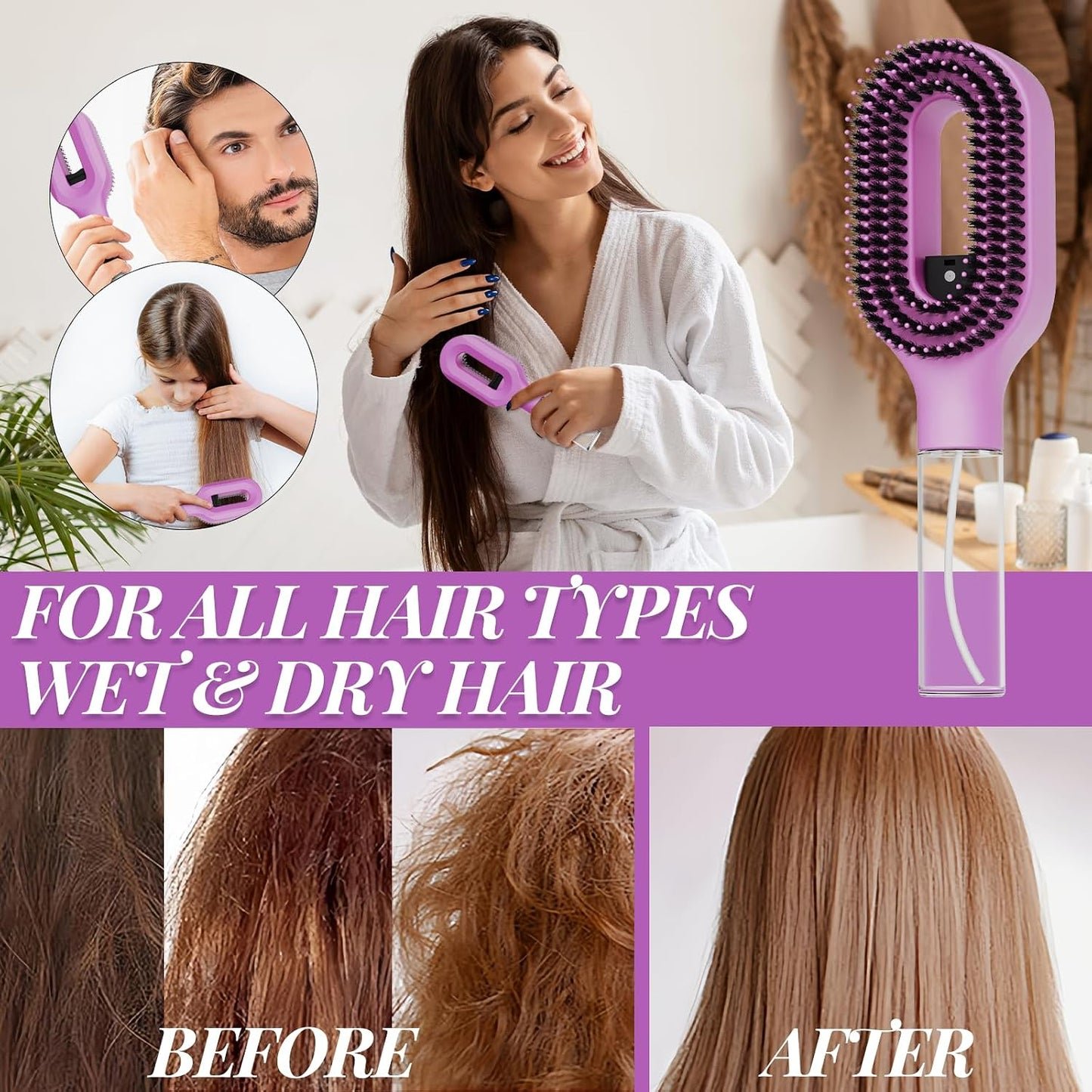 2-in-1 Misting Detangling Hair Brush with Water Spray