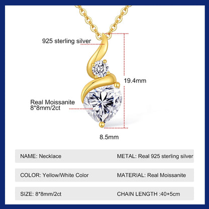 2CT Heart Moissanite Pendant Necklace in 925 Silver