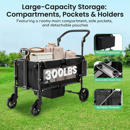 2-Seat Wagon Stroller for Kids with Canopy, 220 lb Load