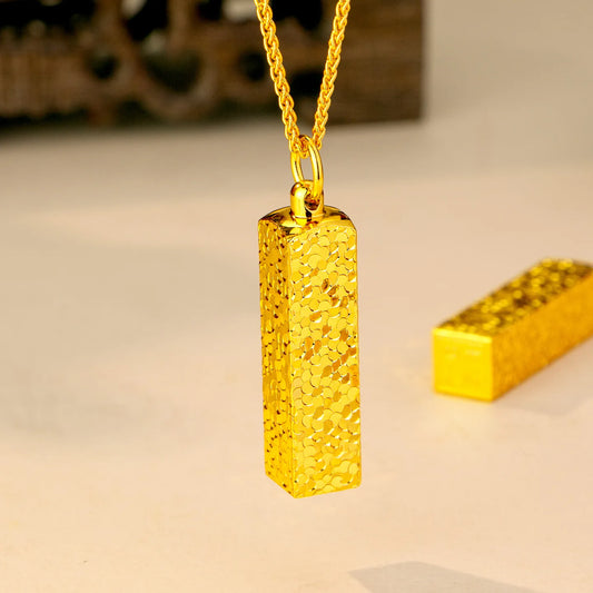 24K Gold Crushed Ice Bar Pendant Clavicle Necklace