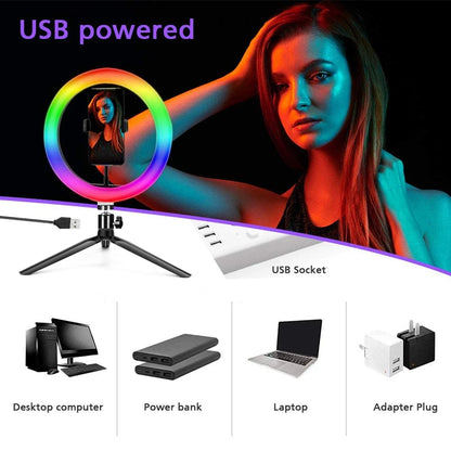 10 Inch RGB Ring Light With Tripod & Phone Holders - EverGrowMarkeplace