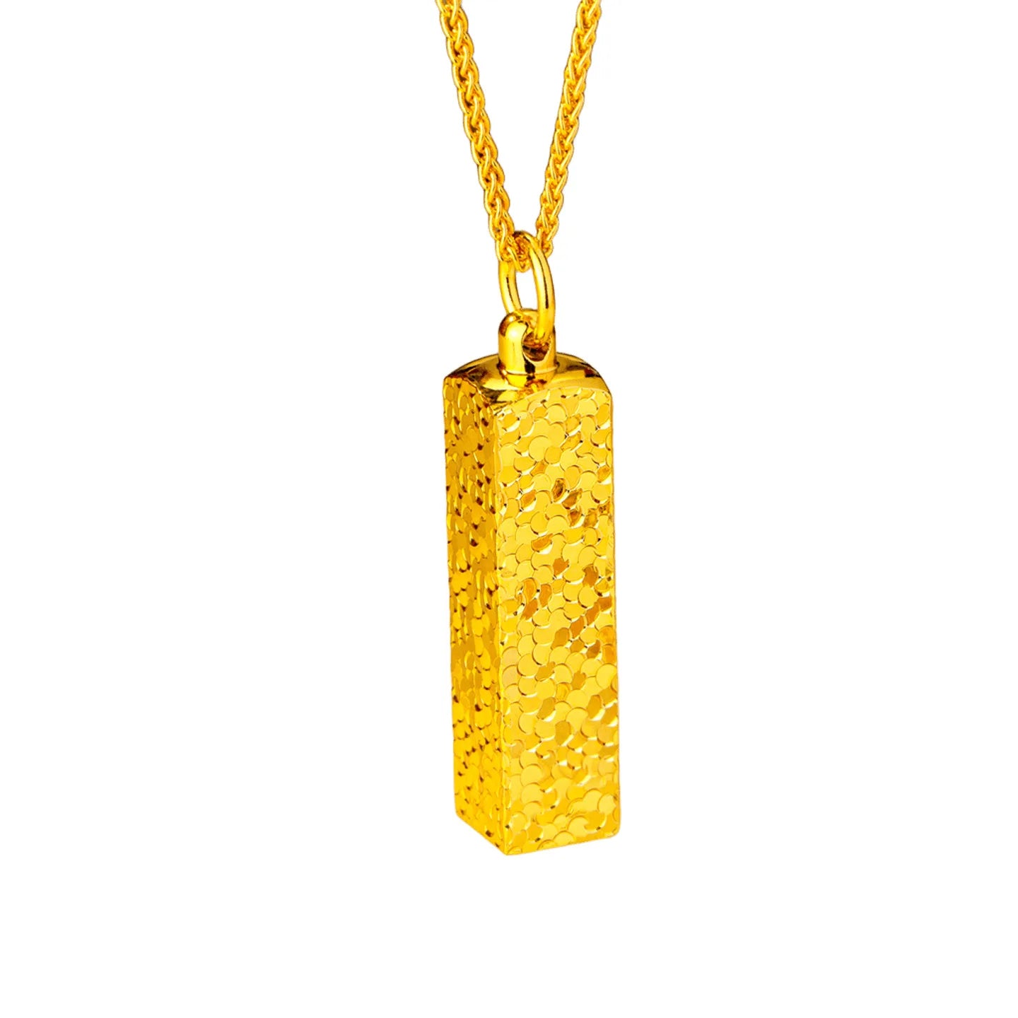 24K Gold Crushed Ice Bar Pendant Clavicle Necklace