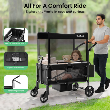 2-Seat Wagon Stroller for Kids with Canopy, 220 lb Load