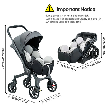 Foldable Baby Stroller with Reversible Seat and High View