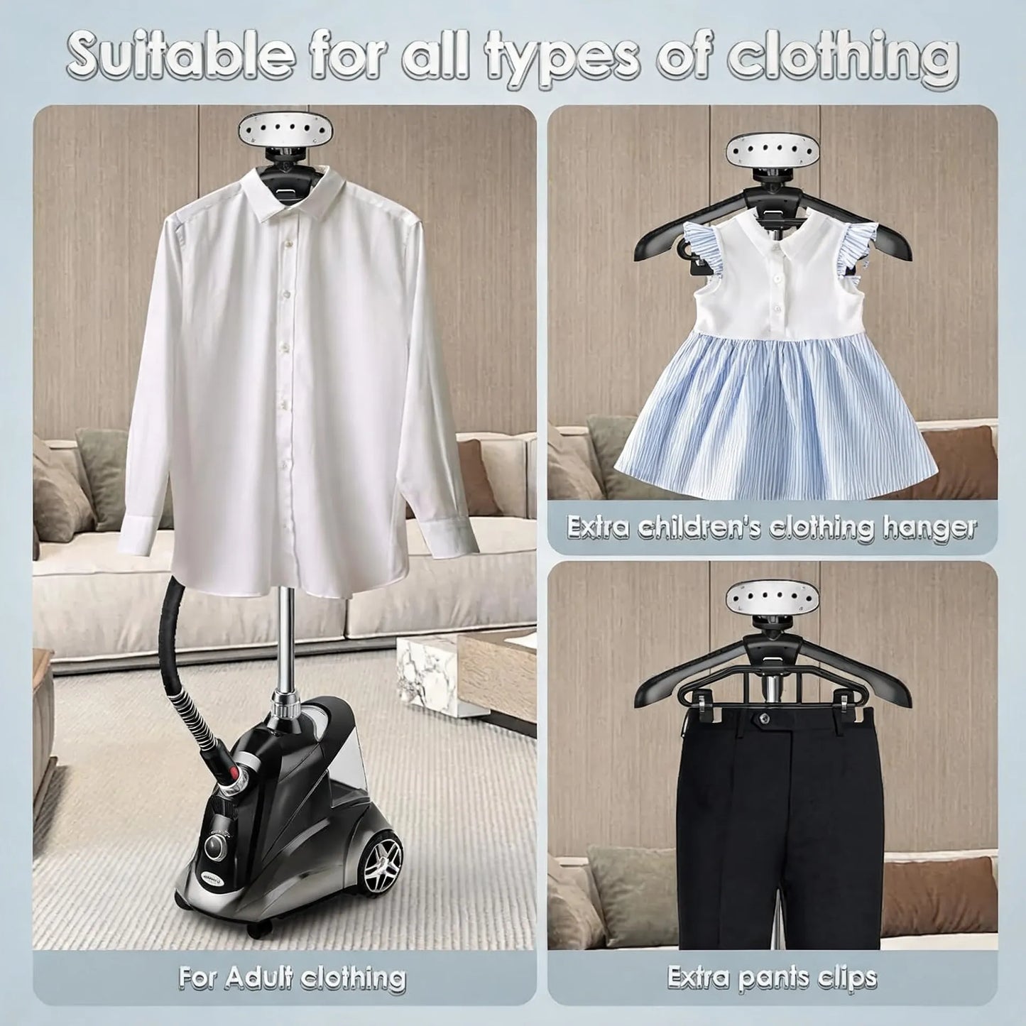 1500W Standing Garment Steamer – 2.8L Tank, 80-Min Steam - EverGrowMarkeplace