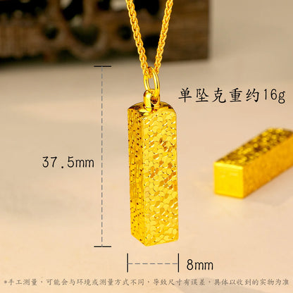 24K Gold Crushed Ice Bar Pendant Clavicle Necklace