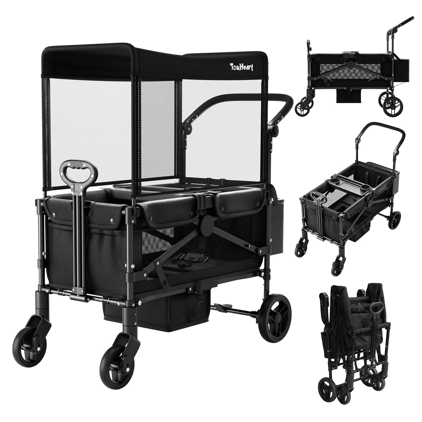 2-Seat Wagon Stroller for Kids with Canopy, 220 lb Load