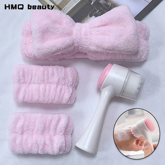 4-Piece Facial Cleansing Kit with Brush, Headband & Bands