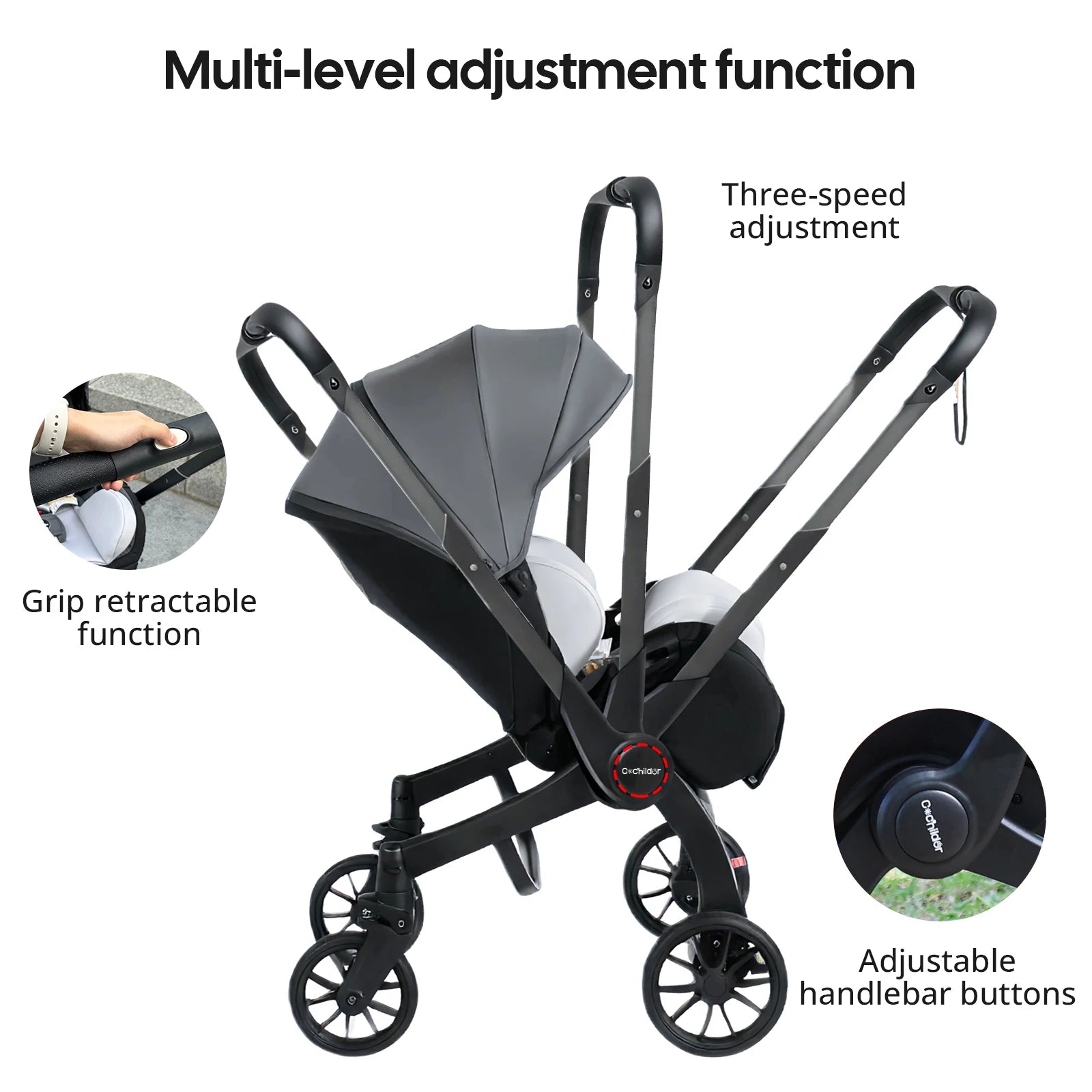 Foldable Baby Stroller with Reversible Seat and High View
