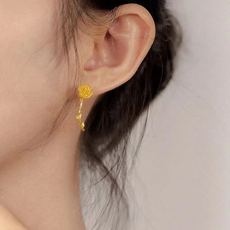 24K Pure Gold Rose Jewelry Set for Women