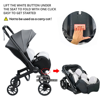 Foldable Baby Stroller with Reversible Seat and High View