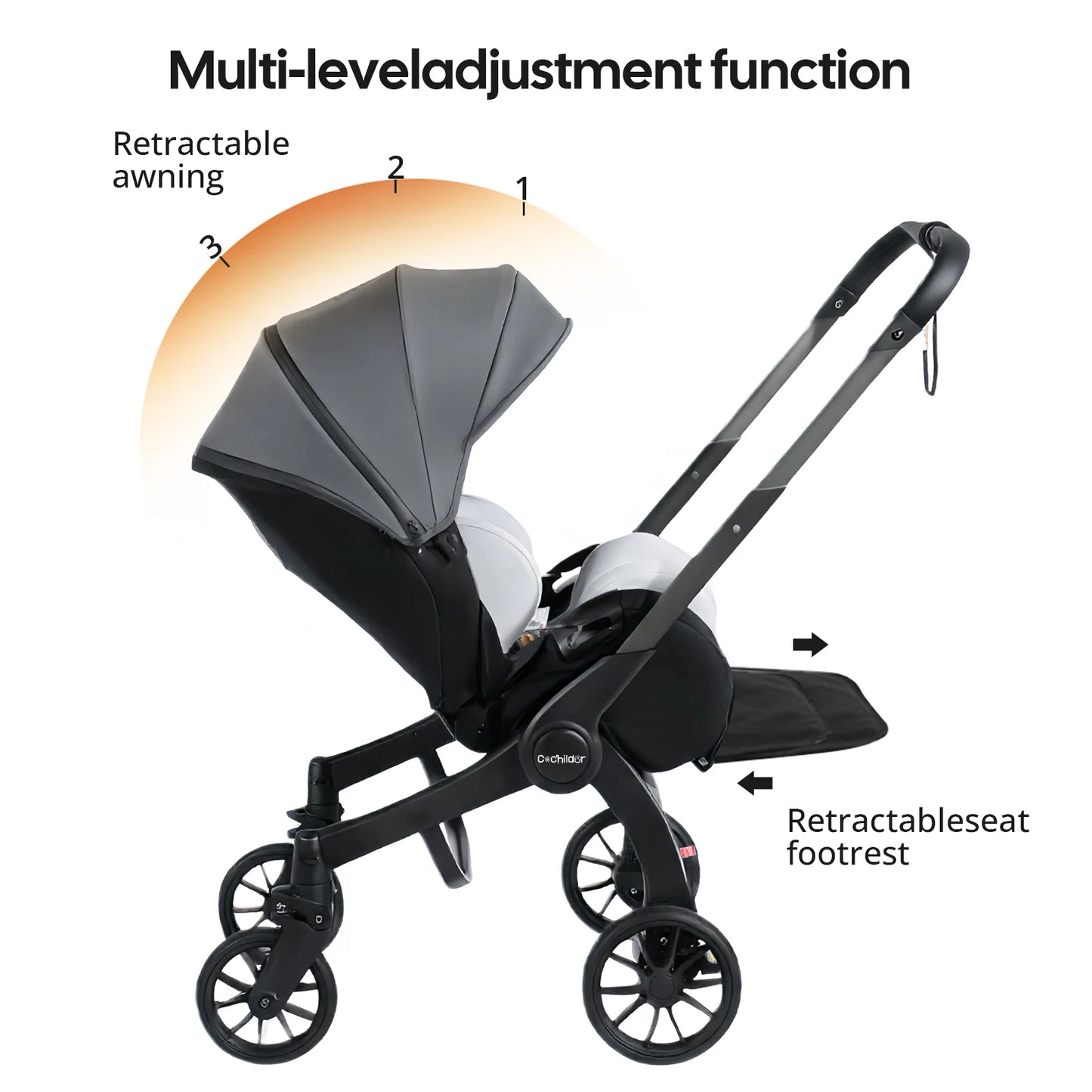 Foldable Baby Stroller with Reversible Seat and High View